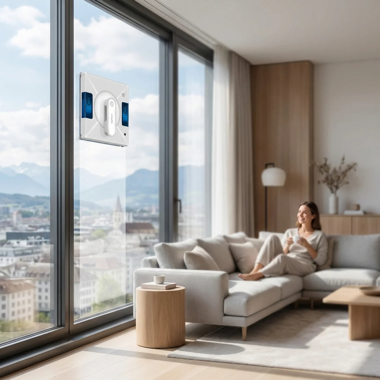 Fensterputz-Roboter mit Wasserspray