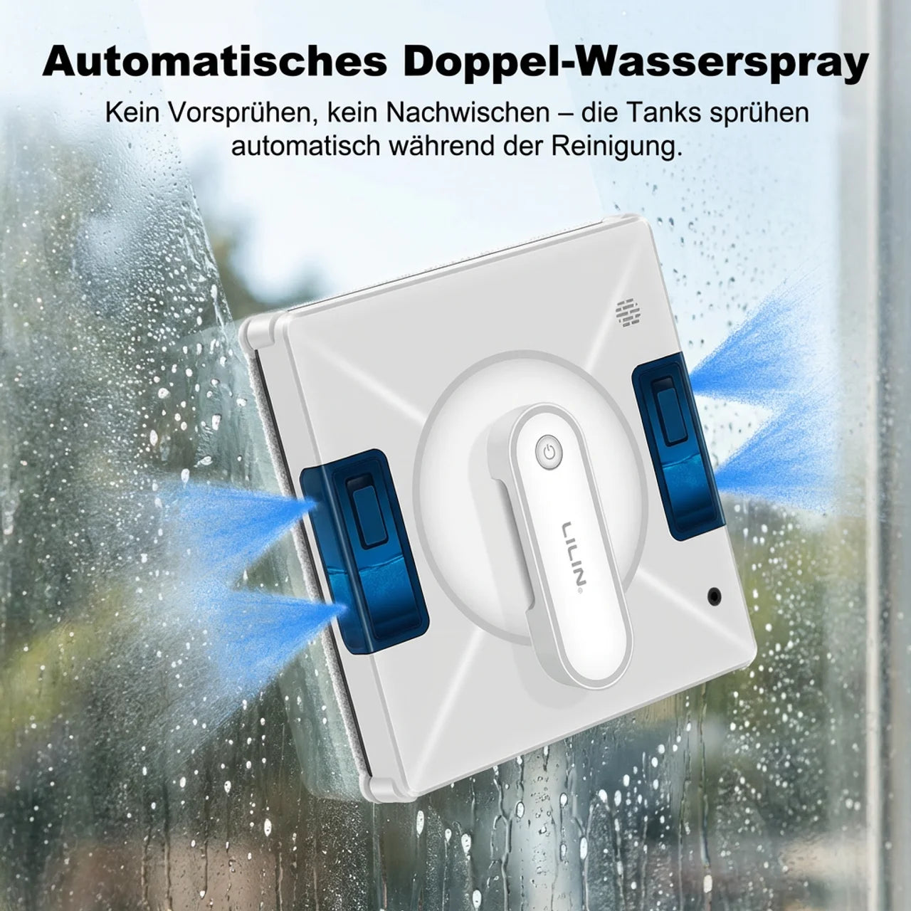Fensterputz-Roboter mit Wasserspray