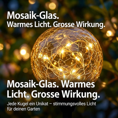 SolarGlow – Solar Gartenstecker LED Mosaik Glaskugel