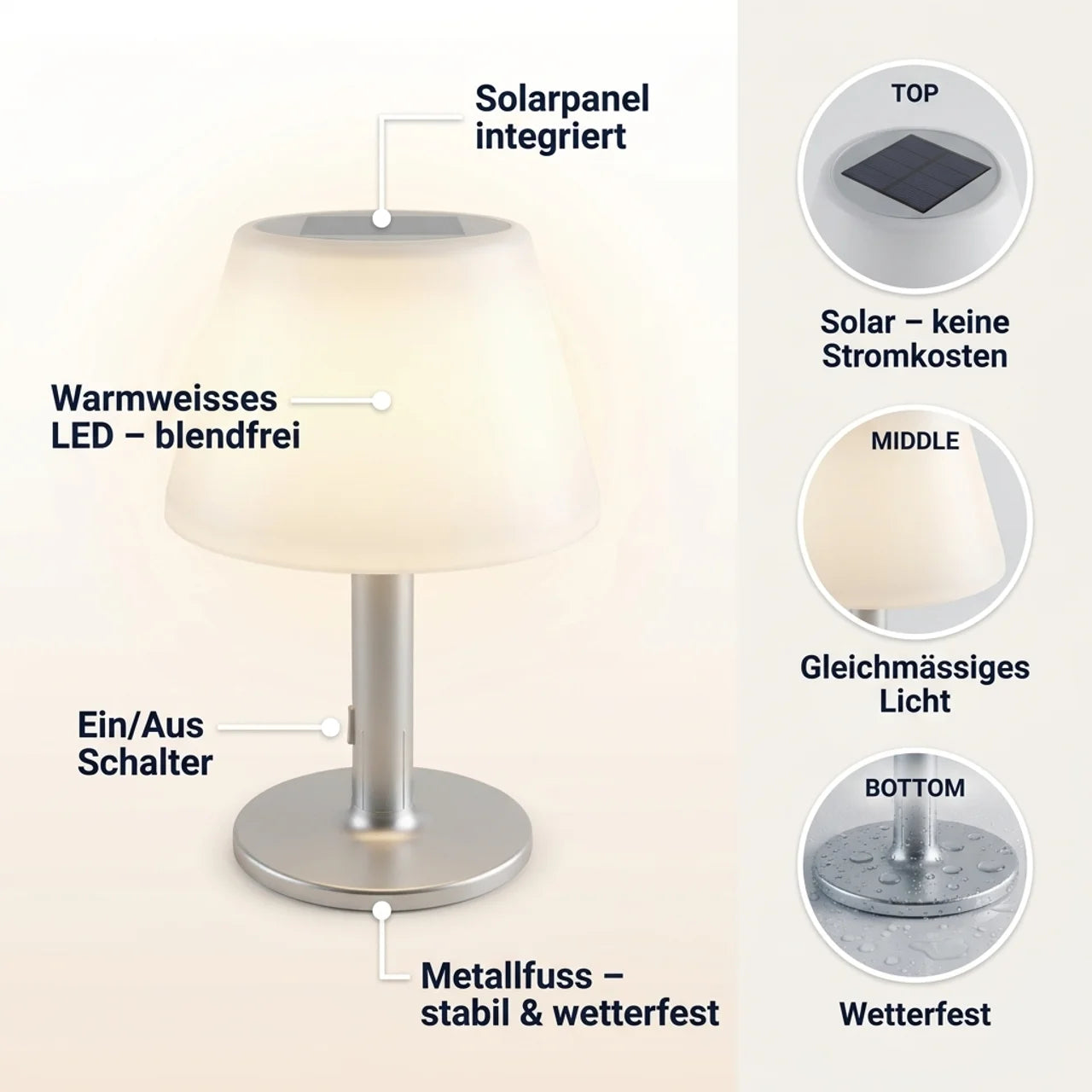LumiTable kabellose Solar-Tischlampe